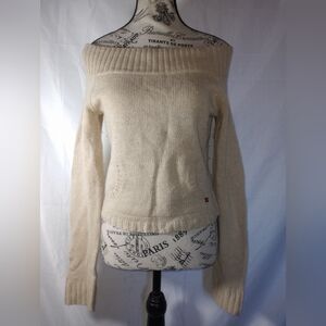 Vintage Y2K Abercrombie & Fitch Cream Wool Blend Off Shoulder Sweater L ✨🛍️